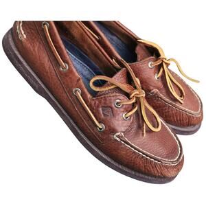 Sperry Dark Brown Loafers Boat Men 8.5M Leather Lace Up Casual Preppy 2 Eye